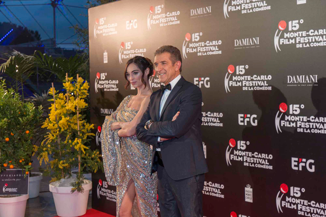 Lorella Boccia con Greggio al Monte-Carlo Film Festival