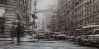 Atmosfere metropolitane in bianco e nero nel Neoimpressionismo di Gianluca Aiolo snow at New York 2014 100x150
