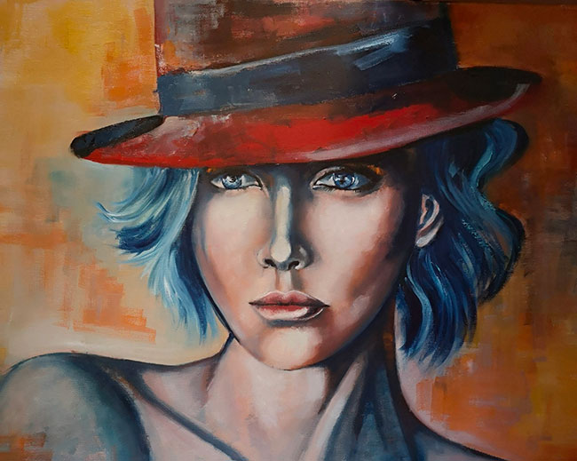la donna con il cappello rosso cu 70x70