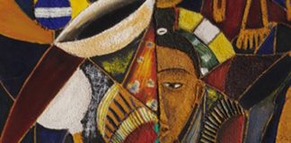 Tradition and nostalgia in Cubist bas-reliefs by Laurent Tia (IE) Trésor Technique mixte peinture à huile et pigment naturel sur support toile