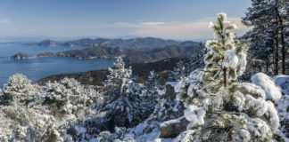 Isola d’Elba d’inverno: costa e picchi innevati di Capo Sant’Andrea Capo Sant'Andrea d'inverno