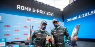 E-prix di Roma, Sam Bird e Mitch Evans della Jaguar Racing sul podio Formula E 2020-2021: Rome ePrix I