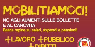 Rifondazione Comunista scende in piazza contro gli aumenti delle bollette e il ripristino della legge Fornero