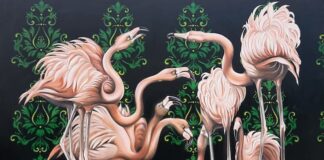 I ritratti improbabili di Arianna Capponi, quando il Pop Metafisico si unisce al Neoclassicismo fenicotteri olio arianna capponi