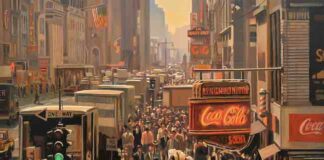 Il fascino degli anni Cinquanta nelle visioni urbane del Realismo Americano di Paolo Paradiso busy morning 2017 paolo paradiso