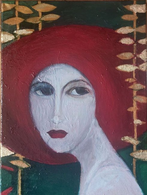 woman in a red hat