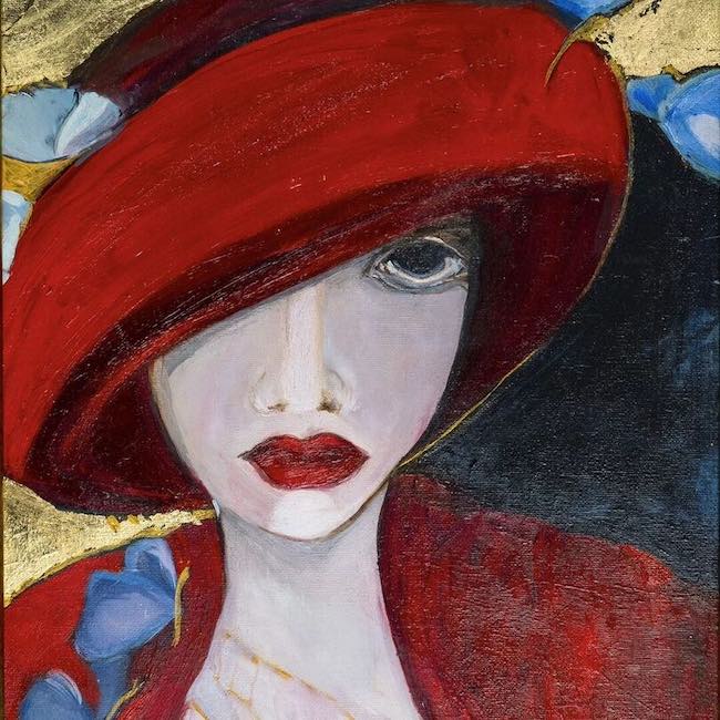 woman with red hat
