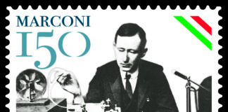 Francobollo commemorativo di Guglielmo Marconi nel 150° anniversario della nascita