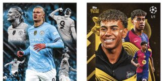 Mostra con pezzi unici Topps a Lucca Collezionando 2025 haaland yamal topps