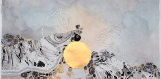 Evocazioni poetiche nei paesaggi immaginari di Crystal Liu, dove la pittura giapponese incontra l’Art Nouveau the mountains the partition gouache