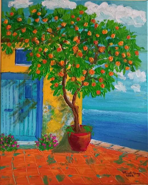 mediterranean gate with orange tree