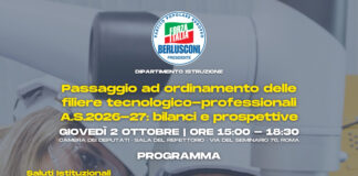 “Passaggio ad ordinamento delle filiere tecnologico-professionali A.S. 2026-27: bilanci e prospettive”, convegno il 2 ottobre