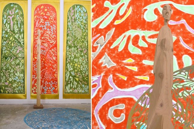 sculture totem e tele libere