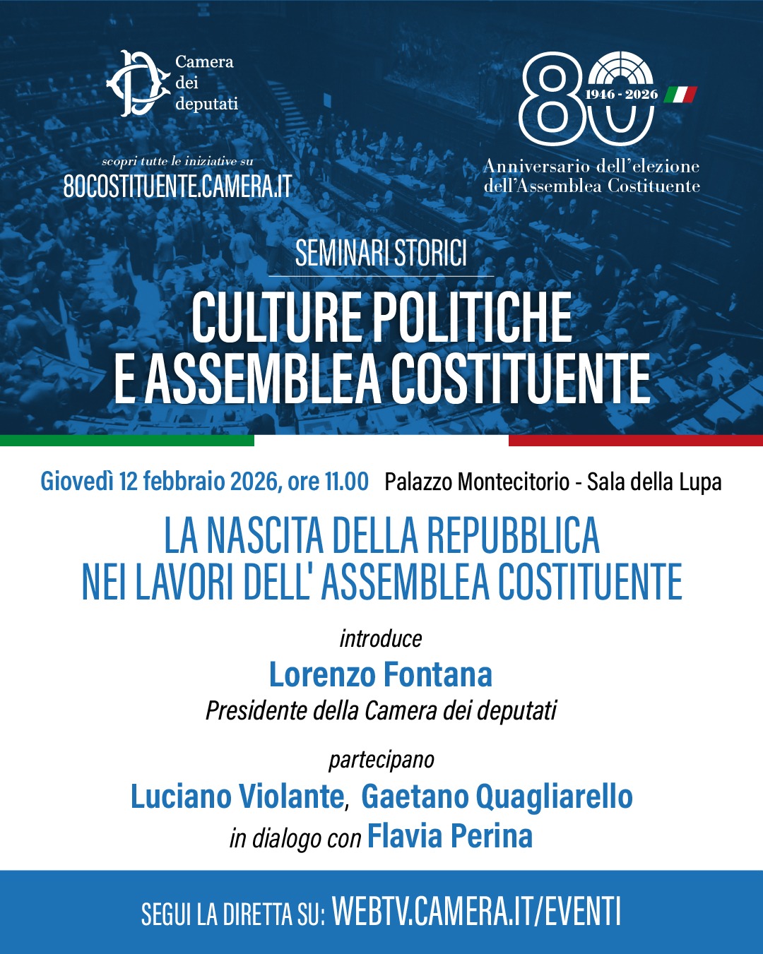80 anni Costituente, eventi al via dal 12 febbraio. Si parte con il ciclo di seminari sulle culture politiche