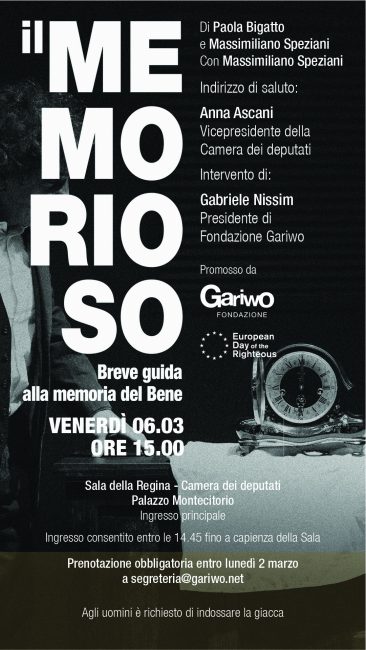 A Montecitorio “Il Memorioso – Breve guida alla memoria del Bene”