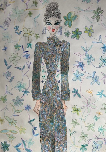 donna su tela acqua marina