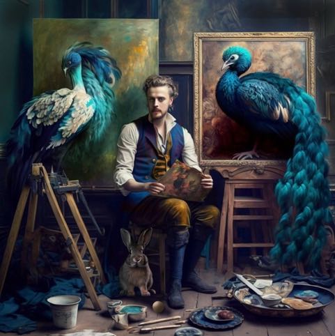 der junge maler der hase und die pfauen