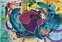 Il fantasioso e sognante mondo di Eva Fousová, quando il Naif si mescola con Espressionismo e Art Nouveau Opojeni v propojení70x50 cmAkryl na plátněCena: 7 600 Kč