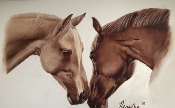 Il fascino retrò della pittura al vino rosso del Realismo di Marina Tomašević konji cavalli