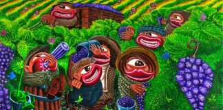 Le scene grottesche e divertenti di Hervé Dirosa, tra Figurazione Libera e Arte Modesta vendange joyeuse