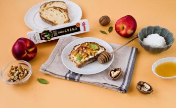 Bruschette estive con ricotta, pesche grigliate e Dadocrema Bauer bruschetta ricotta pesche grigliate