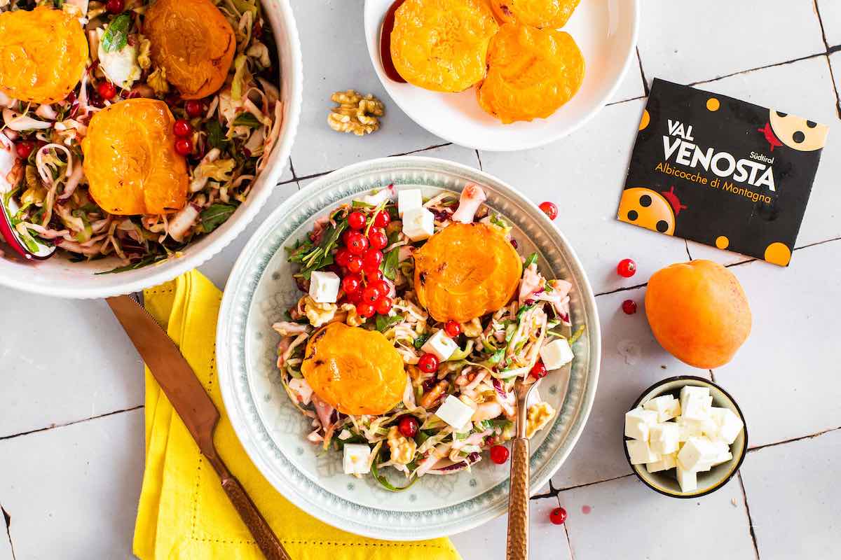insalata di cappuccio radicchio con albicocche grigliate