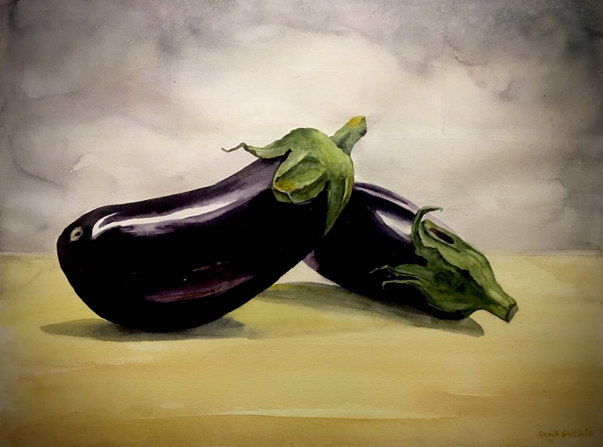 AUBERGINES in SUMMER, 36x48cm W/C 2020
