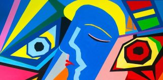 Il protagonismo assoluto della vivacità cromatica nelle opere tra Pop Cubismo e Astrattismo Surrealista di Luigi Di Paolo donna col cappello giallo