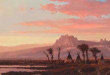 La magnificenza dei paesaggi statunitensi nel Realismo di Michael Coleman indian campfire scene