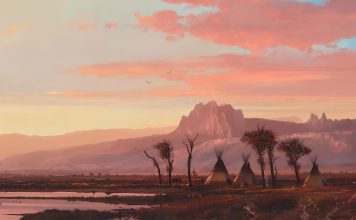 La magnificenza dei paesaggi statunitensi nel Realismo di Michael Coleman indian campfire scene