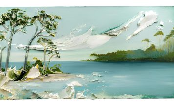 La golosità voluttuosa della scultura pittorica di Justin Gaffrey che immette nella pittura l’abilità decorativa gastronomica daylight lakescape