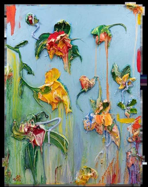 floral in blue falls